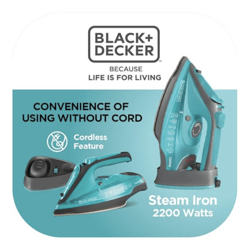 Black + Decker Bxir2201In 2200-Watts Cordless Steam Iron Press With Auto Shut Off&Non-Stick Ceramic Sole Plate Coating|Anti-Drip Feature With 350 Ml Water Tank|2 Year Warranty (Green) - Image 2